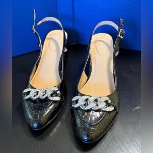 New Cato Comfort Black Crocodile Slingback Heels 8W
